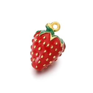 3D red strawberry pendant necklace accessory in 304 stainless steel with gold accents