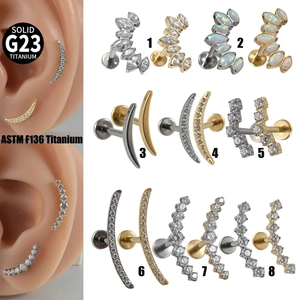 G23 Titanium Lip Ring Piercing Jewelry Internal Threading Curved Marquis Zirconia Synthetic Opal Cartilage Earring Stud