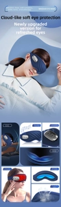 Close-up of smart eye massager with skin-friendly mesh fabric and thermal control buttons