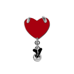 Detailed close-up of a Gothic heart belly ring featuring a red heart and black pendant