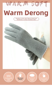 Detail of gray thermal gloves with touchscreen fingertips and stylish lace wrist cuffs