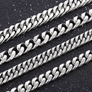 Polished silver titanium steel Cuban chain bracelets in four various thicknesses