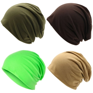 Detail showcasing knitted beanies in army green, dark brown, neon green, and khaki colors