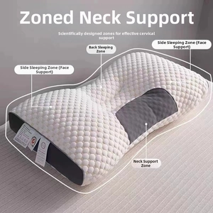 Detail of ergonomic knit pillow showing neck support zones and breathable mesh side