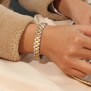 Two-tone stainless steel link bracelet with luxury watch strap design for women