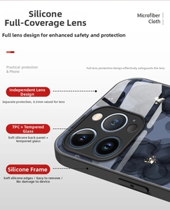 Detailed view of the 0.3mm raised camera protection on ink flower tempered glass case