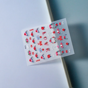 5D Rote Rosen Nagelaufkleber mit Herz- und Schleifenmustern, Modell TS-160 für Nail Art