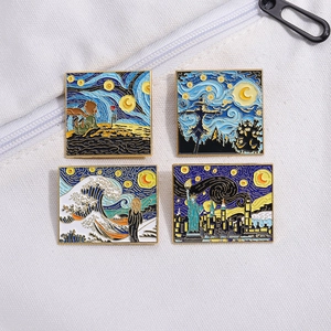 Artistic Van Gogh Starry Night Enamel Pin Alloy Masterpiece Oil Painting Cartoon Brooch Gift For Clothing Bag Accessories