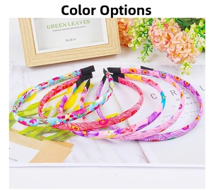 Detailed set of six colorful floral and plaid fabric headbands for girls and kids