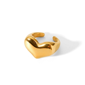 Polished gold heart ring with adjustable open band for women in a minimalist style