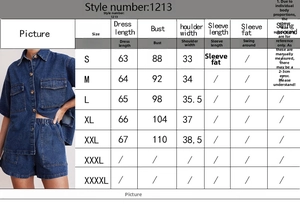 Detailed size chart for retro casual short-sleeved denim shirt and shorts set