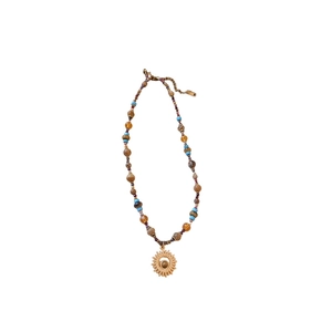 Bohemian titanium steel sun pendant necklace with colorful natural stone and turquoise beads