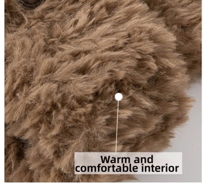 Macro view of warm plush brown lining in winter hat showing soft texture and thickness