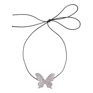 Sparkling butterfly pendant choker necklace with crystal details and black tie ribbon
