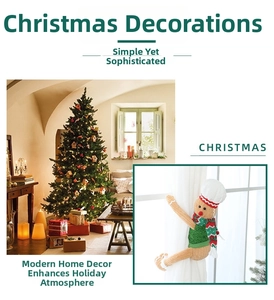 Christmas gingerbread man curtain tieback with green vest and red scarf in cozy home setting