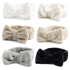Set van 6 koraal fleece hoofdbanden met strik in diverse kleuren voor gezichtsreiniging