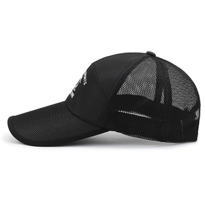 Breathable black mesh baseball cap with white Sports 1998 embroidery for outdoor sports