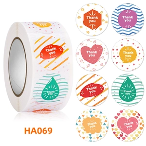 Detail view of colorful floral Thank You stickers in various geometric patterns and designs