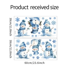 Detailed size chart for Christmas snowman wall stickers featuring two 30x60cm adhesive sheets