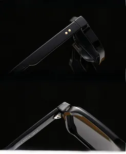 Macro shot of high-quality metal hinges and gold star rivet details on black frames