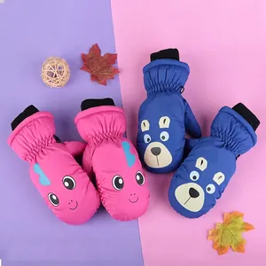 Waterproof cartoon ski mittens for kids aged 3-10, thick windproof winter gloves