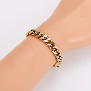 Classic 9mm two-tone stainless steel Cuban link bracelet for men and women worn on arm