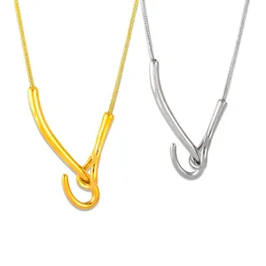 Minimalist Stainless Steel Hook Clasp Pendant Snake Bone Chain Necklace 18K Gold Plated Jewelry For Women