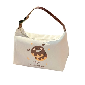 Insulated white canvas lunch bag with Bagel print and thickened aluminum foil lining