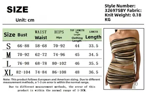Tableau des tailles détaillé pour ensemble haut bustier tricoté et mini-jupe