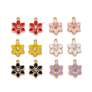 DIY colorful six-petal flower alloy charms with center rhinestone for jewelry making