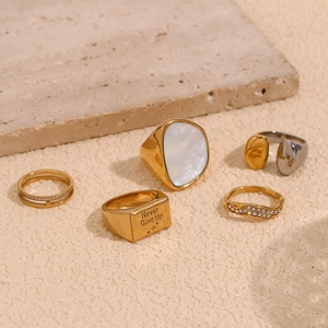 Ensemble de bagues géométriques irrégulières en acier inoxydable plaqué or 18K