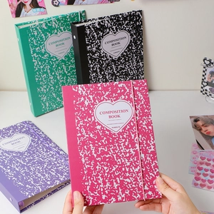 A5 binder photocard album with stone pattern and elastic closure in pink and purple