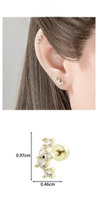Macro view showing dimensions and real-life fit of marquise cubic zirconia ear stud