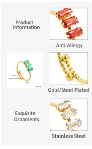 Detail showcasing adjustable stainless steel ring features with colored zircon stones