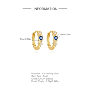 S925 sterling silver gold hoop earrings with pearl and cubic zirconia detail specifications