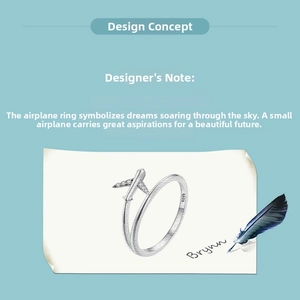 Conceptual design sketch of an S925 sterling silver airplane ring with zircon accents