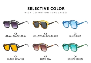 Multiple color options for double-bridge aviator sunglasses with retro square frames