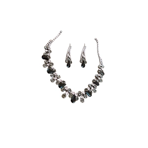 Elegant geometric teardrop necklace and earrings set with black and clear rhinestones