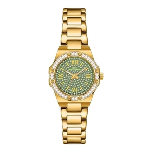 Golden watch for women with luxury green starry dial and sparkling crystal bezel