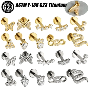 Bijoux De Piercing Labret En Titane G23 Avec Zircon Papillon Serpent Infini Filetage Interne Dos Plat