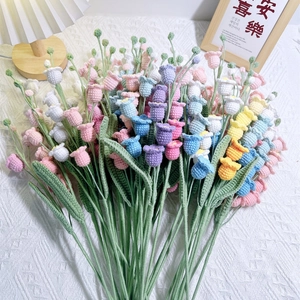 Hand Crocheted Lily Of The Valley Artificial Flower Stem Knitted Wool Yarn Handmade Aesthetic Home Table Decor Gift