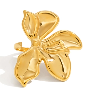 Polished 18K gold-plated bougainvillea flower ring with an adjustable open design
