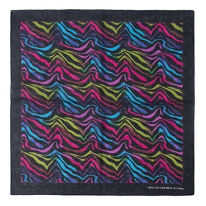 Colorful 100% cotton square bandana with wavy pop art pattern and black border