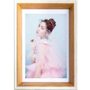 Minimalist wooden picture frame with glass front for desk display or wall mounting