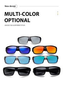 Detailed display of seven multi-color polarized cycling sunglasses in a triangular layout