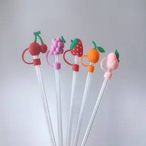 5-piece fruit silicone straw covers set for 10mm straws with anti-lost ring design
