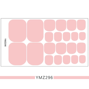 Pink solid color 3D toe nail stickers YMZ296 set with 22 pieces on white background