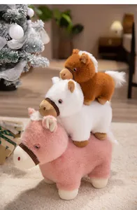 Détails de peluches chevaux en rose, blanc et marron avec fourrure douce et crinière soyeuse