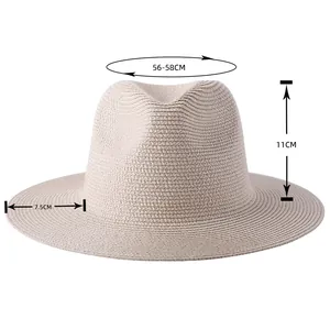 Detailed size guide for straw Panama hat: 56-58cm circumference, 11cm crown, 7.5cm brim