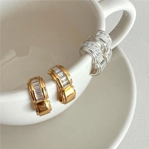 Baguette Zircon Hoop Earrings 925 Sterling Silver Geometric Minimalist Elegant Jewelry Luxury Style For Women